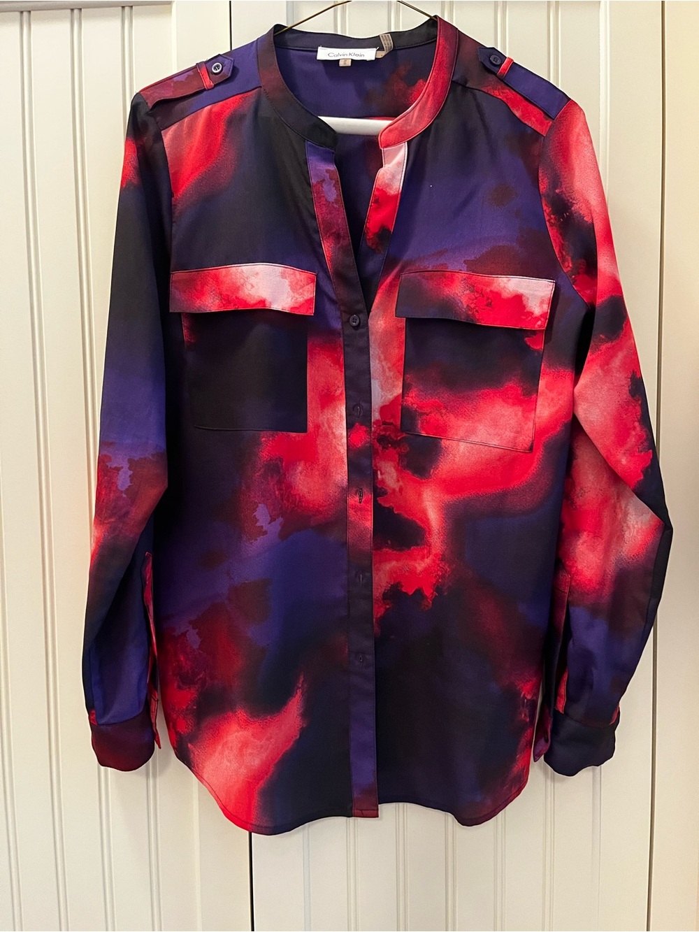 Calvin Klein Red and Purple Abstract Print Tunic Blouse
